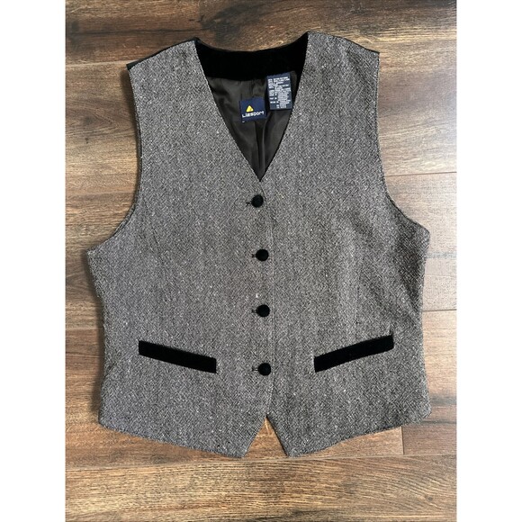 LizSport Vintage 90s Wool Velvet Size 8 Vest Menswear Black Gray Classic Minimal - Picture 1 of 10